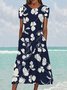 Cotton Blends Floral Loose Short Sleeve Woven Dress
