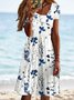 Women Mini Dress Summer Floral Print Short Sleeve Comfy Casual Short Dress