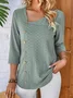 Shawl Collar Three Quarter Sleeve Plain Regular Micro-Elasticity Loose Shirt For Women