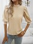 Stand Collar Half Sleeve Plain Regular Micro-Elasticity Loose Shirt For Women