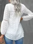 V Neck Long Sleeve Plain Regular Loose Shirt For Women