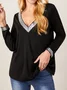 Casual Solid V Neck Long Sleeve T-shirt