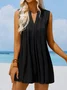 Women Mini Dress V Neck Casual Plain Loose Sleeveless Short Dress