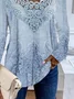 Crew Neck Long Sleeve Random Print Lace Regular Loose TUNIC Shirt For Women