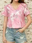V Neck Cotton Casual Loose T-Shirt