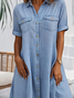 Summer Denim Dress Casual Cotton Buckle Loose Shirt Collar Shirt Dress