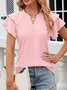 Notched Short Sleeve Plain Regular Micro-Elasticity Loose Shirt For Women