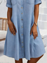 Summer Denim Dress Casual Cotton Buckle Loose Shirt Collar Shirt Dress