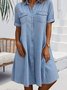 Summer Denim Dress Casual Cotton Buckle Loose Shirt Collar Shirt Dress