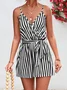 Women Gallus Spaghetti Regular Fit Shorts Daily Casual Striped Natural Jumpsuit