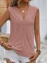 Casual V Neck Plain Tank Top Lace