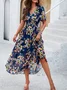 Women Polka Dots V Neck Short Sleeve Comfy Casual Maxi Dress