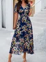 Women Polka Dots V Neck Short Sleeve Comfy Casual Maxi Dress