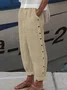 Women Cotton Pants Summer Striped Casual Buttoned Pants