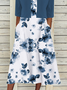 Women Floral Short Sleeve Comfy Casual Coat With Skirt Two-Piece Set