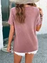Square Neck Short Sleeve Plain Regular Loose Shirt For Women