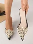 Elegant Ethnic Patterns Height Increasing Slip On Block Heel Mules Pearl