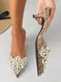 Elegant Ethnic Patterns Height Increasing Slip On Block Heel Mules Pearl