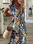 Women Floral V Neck Short Sleeve Comfy Casual Maxi Dress