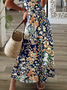 Women Floral V Neck Short Sleeve Comfy Casual Maxi Dress