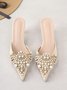 Elegant Ethnic Patterns Height Increasing Slip On Block Heel Mules Pearl