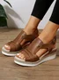 Casual Plain Blocking Hook-Loop Block Heel Slide Sandals