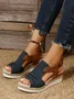 Casual Plain Blocking Hook-Loop Block Heel Slide Sandals