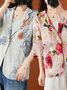 Lapel Collar Three Quarter Sleeve Floral Regular Loose Blouse For Women