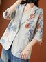 Lapel Collar Three Quarter Sleeve Floral Regular Loose Blouse For Women