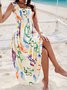 Women Geometric Spaghetti Sleeveless Comfy Vacation Scramble Maxi Dress