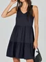 Women Plain V Neck Sleeveless Comfy Casual Midi Dress