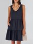 Women Plain V Neck Sleeveless Comfy Casual Midi Dress
