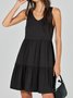 Women Plain V Neck Sleeveless Comfy Casual Midi Dress