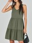 Women Plain V Neck Sleeveless Comfy Casual Midi Dress