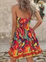 Women Floral Halter Sleeveless Comfy Casual Short Dress