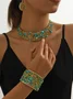 4pcs/set Luxurious Multicolor Rhinestone Embellished Metal Choker Necklace Set