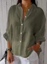 Shirt Collar Long Sleeve Plain Regular Loose Blouse For Women