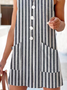 Women Sleeveless Square Neck Loose Shorts Daily Casual Striped Natural Overall Bib Pants