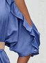 Women Plain V Neck Half Sleeve Comfy Casual Midi Dress