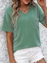 V Neck Short Sleeve Plain Regular Medium Elasticity Regular Fit Shirt For Women