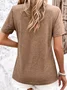 V Neck Short Sleeve Plain Regular Micro-Elasticity Regular Fit Shirt For Women