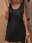 Women Plain Crew Neck Sleeveless Comfy Casual Short Dress