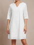 Plain Linen Cotton And Linen V Neck Dress
