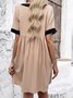Women Color Block V Neck Short Sleeve Comfy Casual Short Dress
