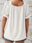 Square Neck Short Sleeve Plain Regular Loose Shirt For Women