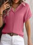 Shirt Collar Short Sleeve Plain Regular Loose Blouse For Women