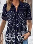 Shirt Collar Short Sleeve Floral Lace Regular Loose Blouse For Women