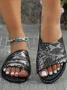 Casual Snakeskin Slip On Block Heel Slide Sandals