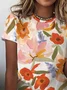 Casual Floral Crew Neck Short Sleeve T-shirt