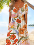 Women Small Floral Shirt Collar Short Sleeve Comfy Casual Maxi Dress